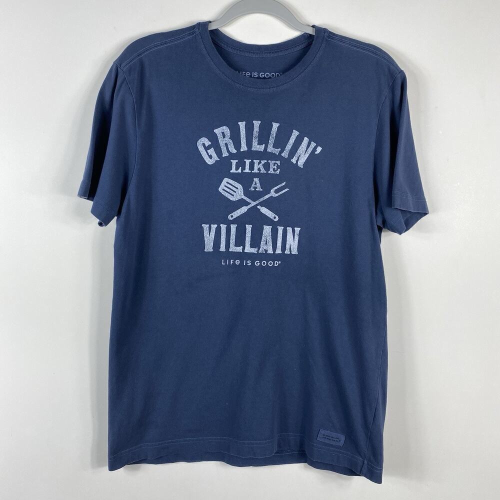 Life Is Good Size Small Grillin Like A Villain Crusher Tee T-Shirt Navy Blue